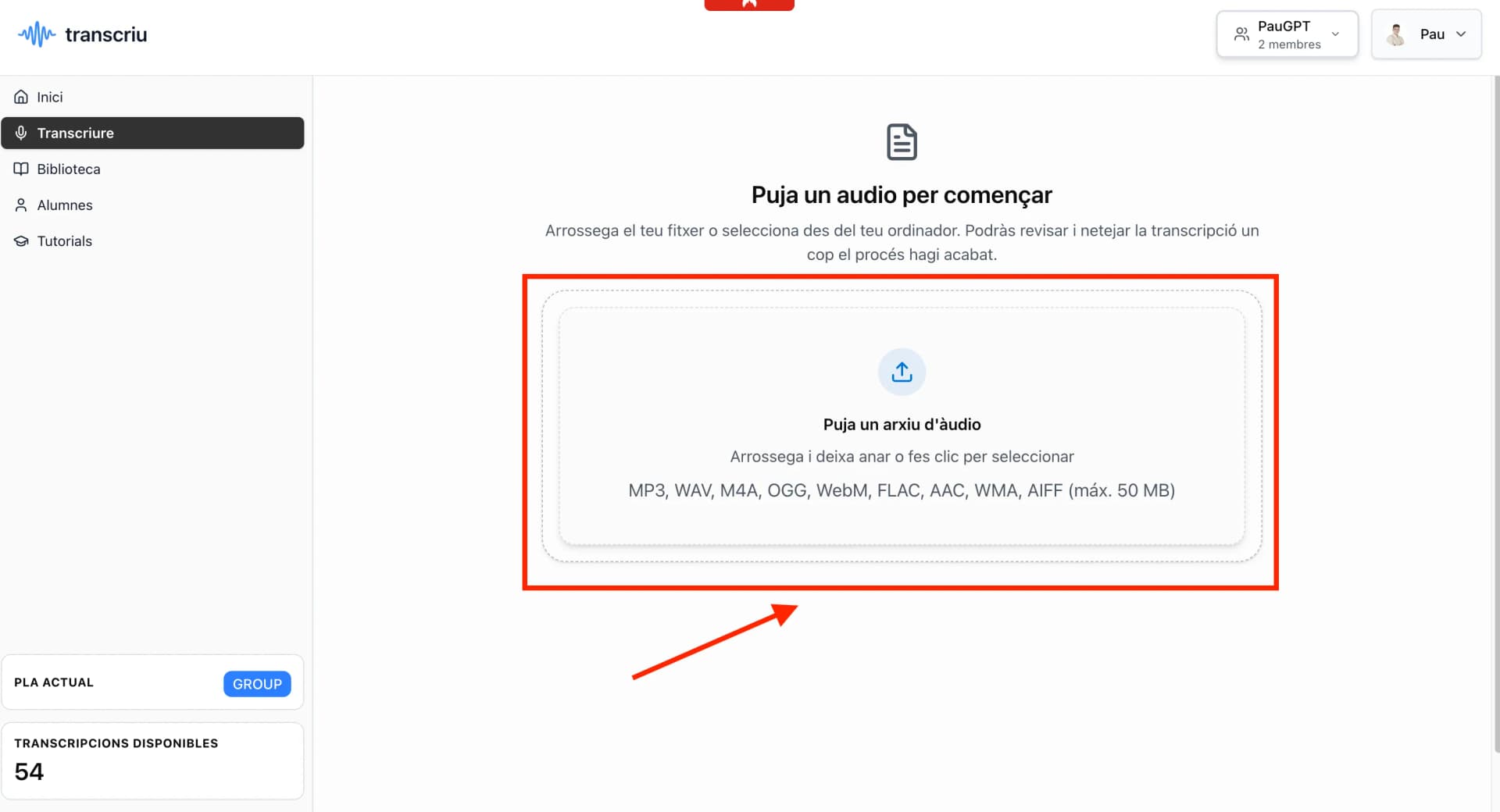 Illustration for 2. Puja el teu arxiu d'àudio