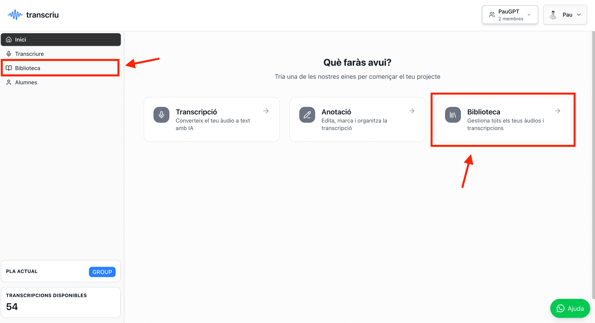 Illustration for 1. Accedeix a la transcripció completada