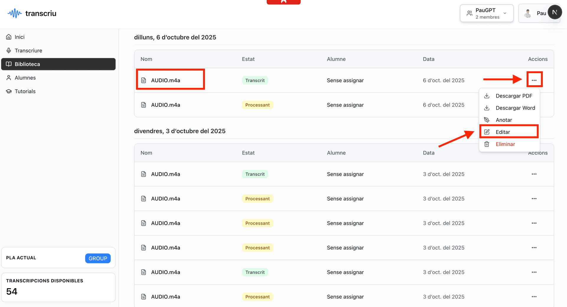 Illustration for 5. Accedeix al panell d'edició