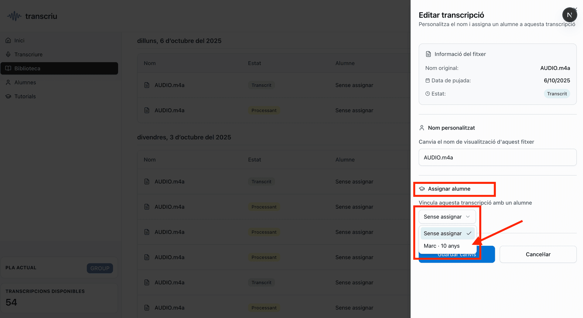 Illustration for 6. Selecciona l'alumne per assignar